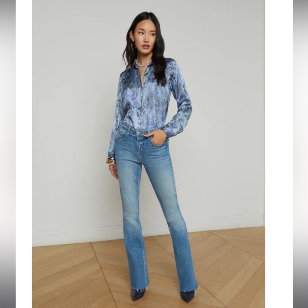 L'AGENCE Ruth High Rise Straight Jeans in Vista Blue Raw Hem Women Sz 25 NEW